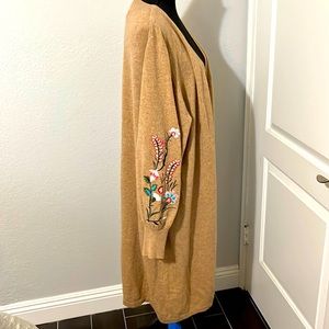 Cashmere Open Front Charter Club Cardigan Embroidered Sleeves XL